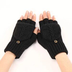 2/$30 Black Knit Convertible Fingerless Gloves with Mitten Cover Warm Winter